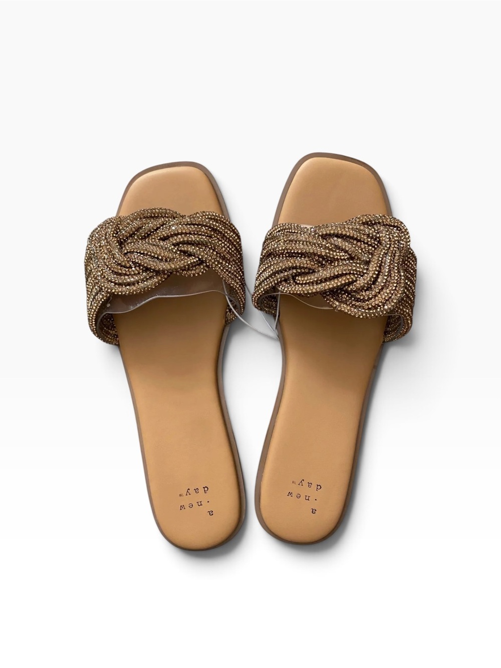 Brown Beaded Knot Slide Sandals